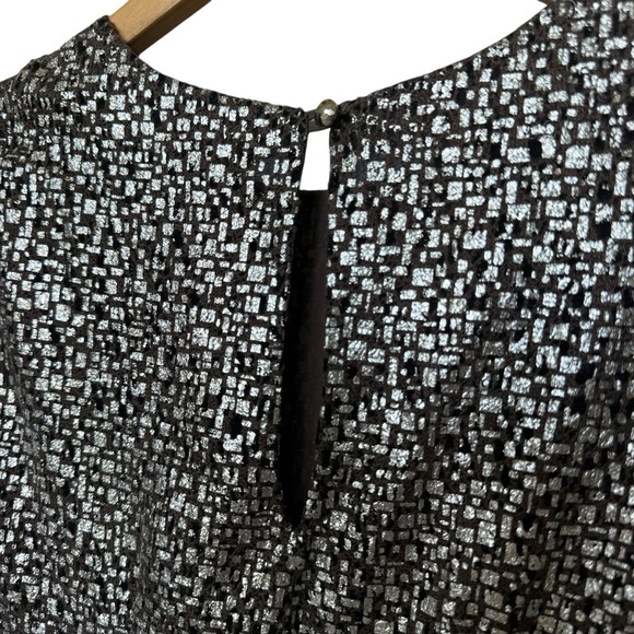 Twelfth Street Cynthia Vincent Black & Metallic Silver Shift Dress S Wool Silk - Picture 6 of 9